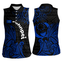 Pohnpei Federated States Of Micronesia Women Sleeveless Polo Shirt Polynesian Tribal Heritage Art With Blue Island Tattoo Patterns TS04 - Polynesian Pride