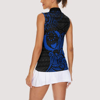 Pohnpei Federated States Of Micronesia Women Sleeveless Polo Shirt Polynesian Tribal Heritage Art With Blue Island Tattoo Patterns TS04 - Polynesian Pride