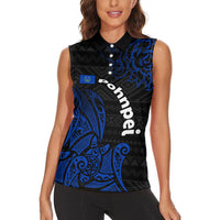 Pohnpei Federated States Of Micronesia Women Sleeveless Polo Shirt Polynesian Tribal Heritage Art With Blue Island Tattoo Patterns TS04 - Polynesian Pride