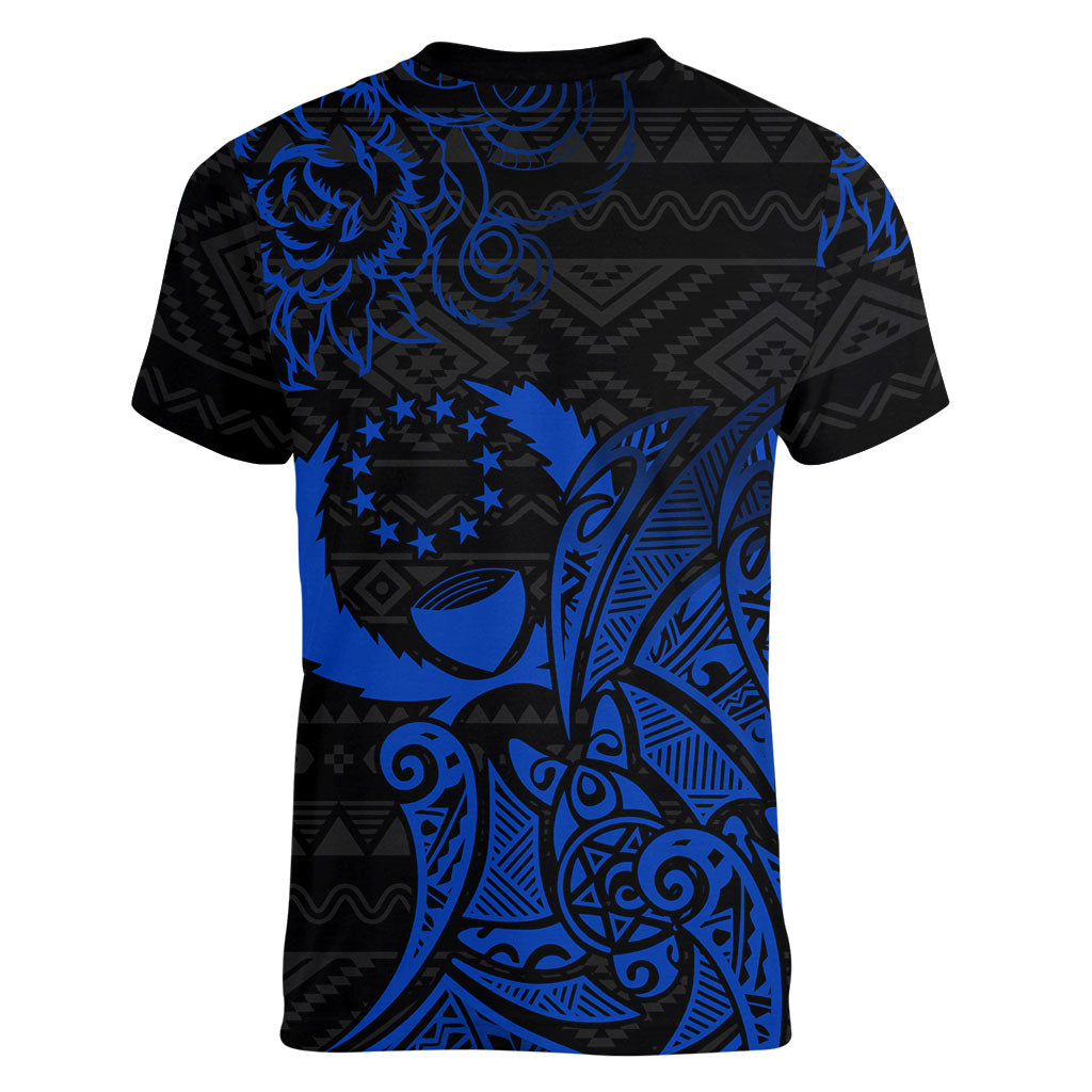 Pohnpei Federated States Of Micronesia Women V-Neck T-Shirt Polynesian Tribal Heritage Art With Blue Island Tattoo Patterns TS04 - Polynesian Pride