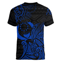 Pohnpei Federated States Of Micronesia Women V-Neck T-Shirt Polynesian Tribal Heritage Art With Blue Island Tattoo Patterns TS04 - Polynesian Pride