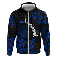 Pohnpei Federated States Of Micronesia Zip Hoodie Polynesian Tribal Heritage Art With Blue Island Tattoo Patterns