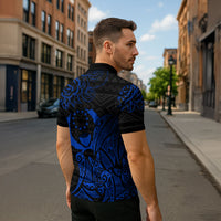 Pohnpei Federated States Of Micronesia Zipper Polo Shirt Polynesian Tribal Heritage Art With Blue Island Tattoo Patterns