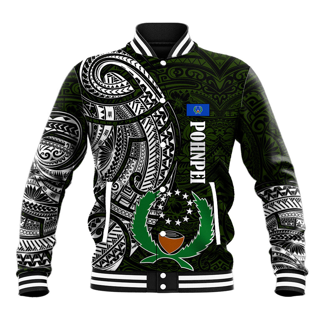 Pohnpei Federated States Of Micronesia Baseball Jacket Polynesian Tribal Heritage Art With Kaselehlie State Seal