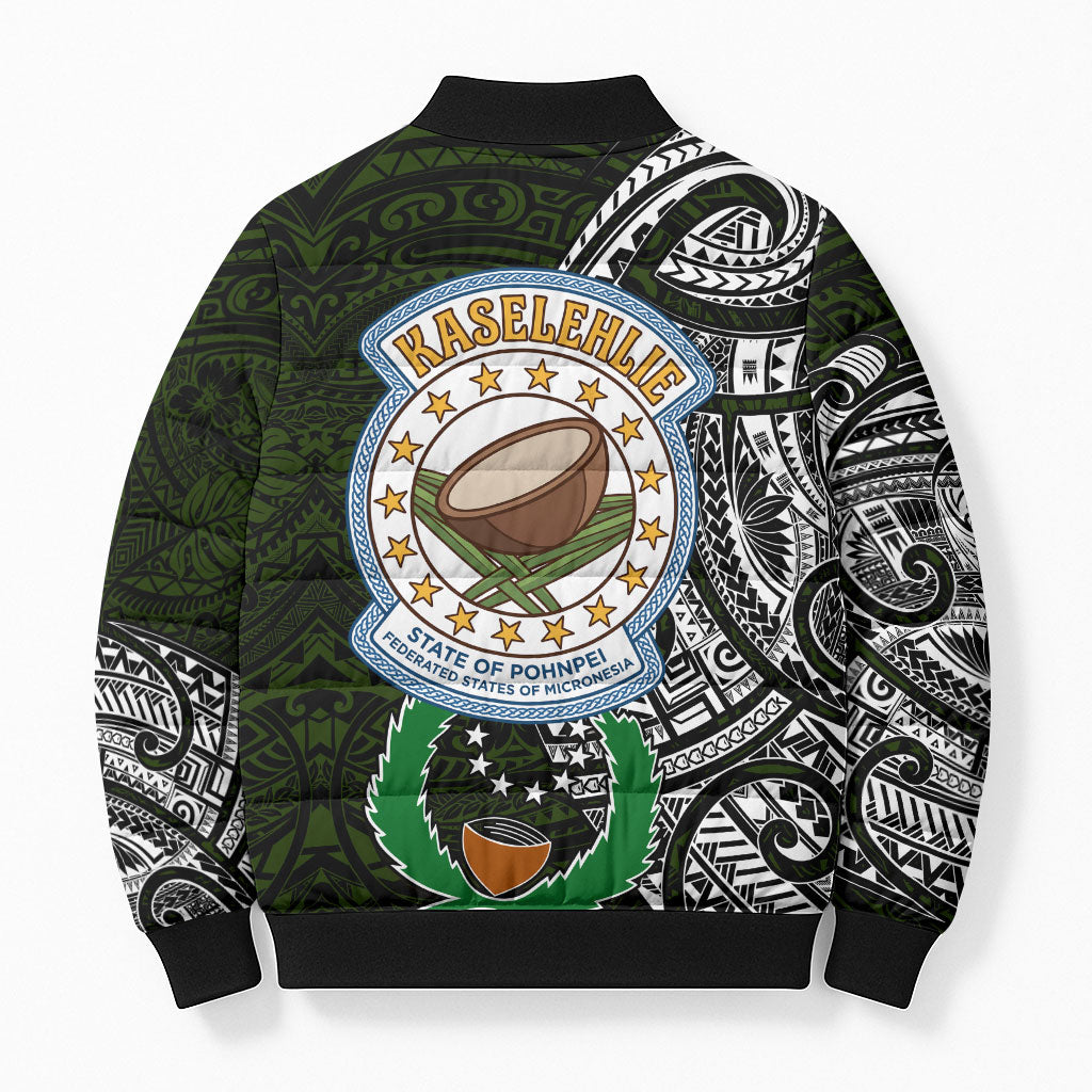 Pohnpei Federated States Of Micronesia Bomber Puffer Jacket Polynesian Tribal Heritage Art With Kaselehlie State Seal