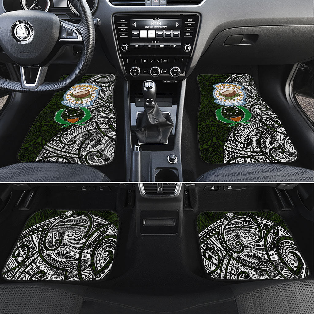 Pohnpei Federated States Of Micronesia Car Mats Polynesian Tribal Heritage Art With Kaselehlie State Seal TS04 Set 4pcs Green White - Polynesian Pride