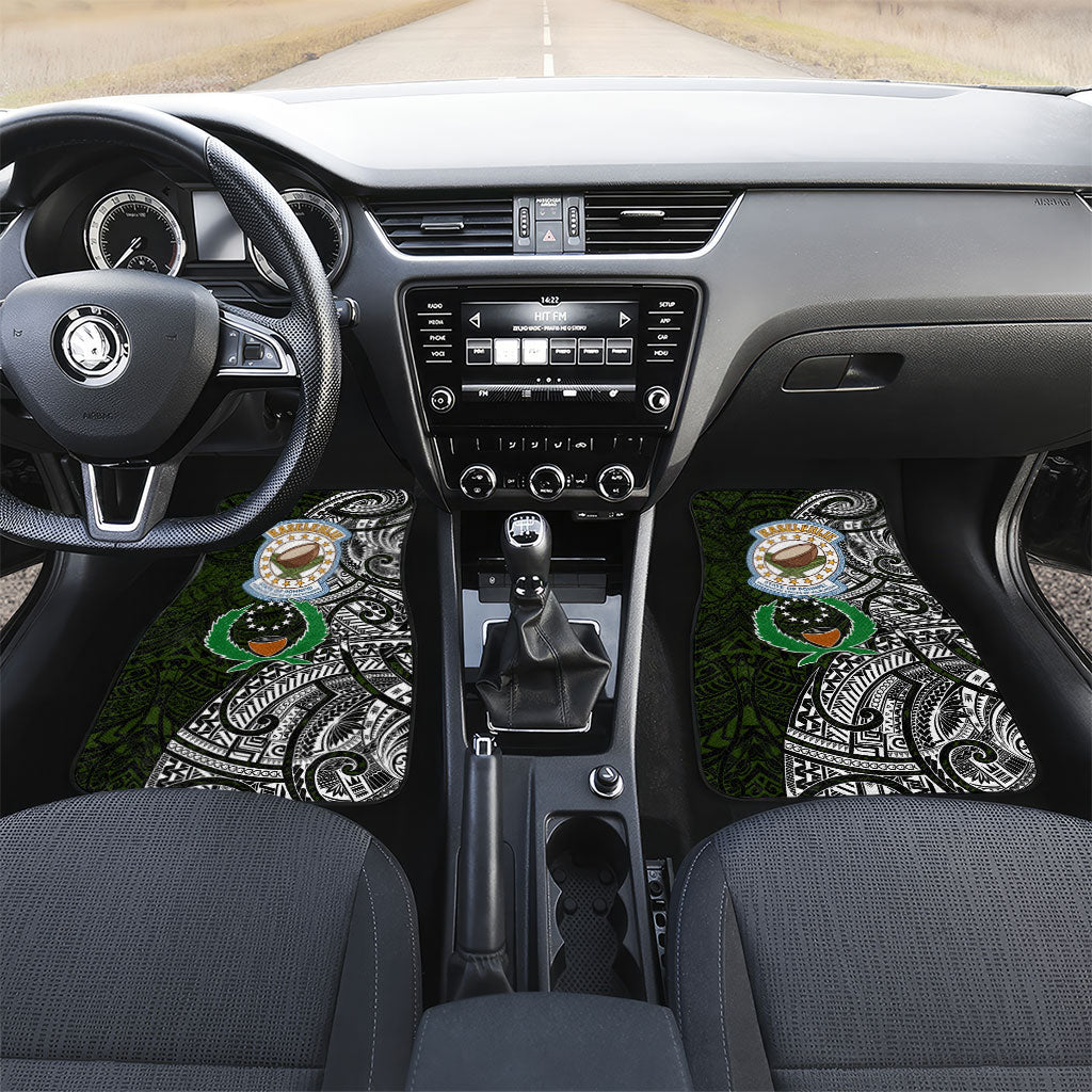 Pohnpei Federated States Of Micronesia Car Mats Polynesian Tribal Heritage Art With Kaselehlie State Seal TS04 Set 2pcs - Front Green White - Polynesian Pride