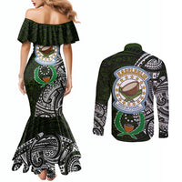 Pohnpei Federated States Of Micronesia Couples Matching Mermaid Dress and Long Sleeve Button Shirt Polynesian Tribal Heritage Art With Kaselehlie State Seal TS04 - Polynesian Pride
