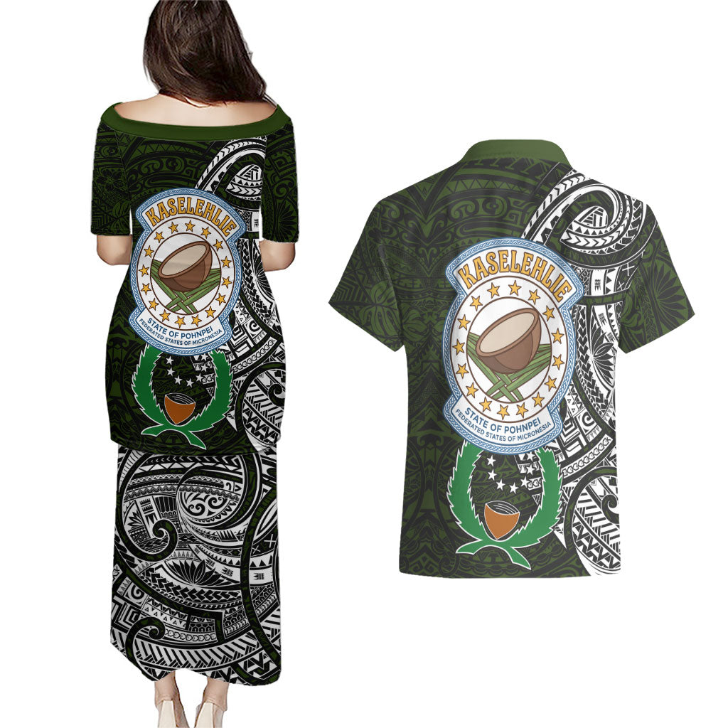 Pohnpei Federated States Of Micronesia Couples Matching Puletasi and Hawaiian Shirt Polynesian Tribal Heritage Art With Kaselehlie State Seal