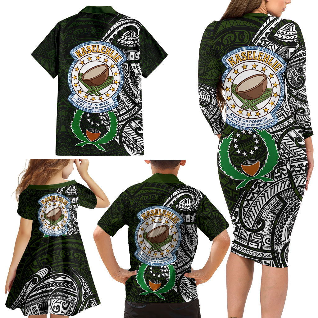 Pohnpei Federated States Of Micronesia Family Matching Long Sleeve Bodycon Dress and Hawaiian Shirt Polynesian Tribal Heritage Art With Kaselehlie State Seal TS04 - Polynesian Pride