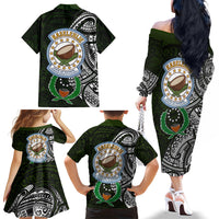 Pohnpei Federated States Of Micronesia Family Matching Off The Shoulder Long Sleeve Dress and Hawaiian Shirt Polynesian Tribal Heritage Art With Kaselehlie State Seal TS04 - Polynesian Pride