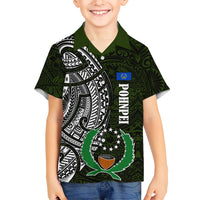 Pohnpei Federated States Of Micronesia Family Matching Off The Shoulder Long Sleeve Dress and Hawaiian Shirt Polynesian Tribal Heritage Art With Kaselehlie State Seal TS04 Son's Shirt Green White - Polynesian Pride