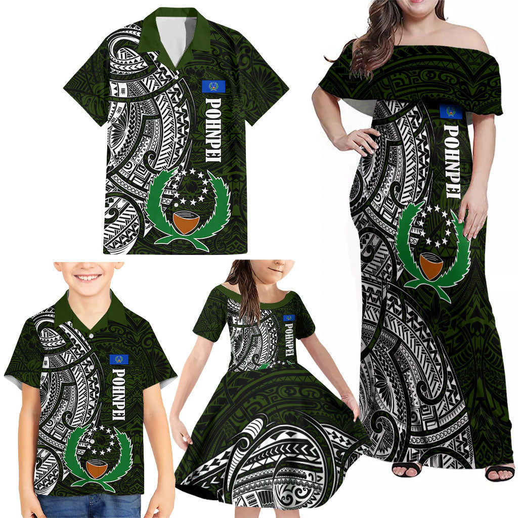 Pohnpei Federated States Of Micronesia Family Matching Off Shoulder Maxi Dress and Hawaiian Shirt Polynesian Tribal Heritage Art With Kaselehlie State Seal TS04 - Polynesian Pride