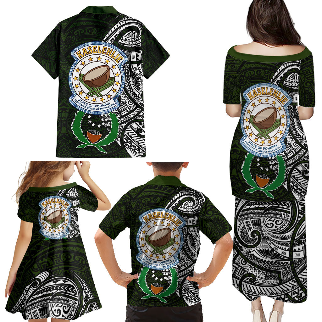 Pohnpei Federated States Of Micronesia Family Matching Puletasi and Hawaiian Shirt Polynesian Tribal Heritage Art With Kaselehlie State Seal