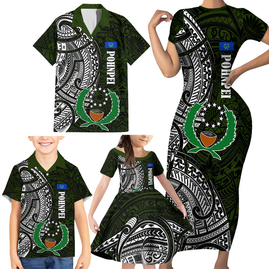 Pohnpei Federated States Of Micronesia Family Matching Short Sleeve Bodycon Dress and Hawaiian Shirt Polynesian Tribal Heritage Art With Kaselehlie State Seal TS04 - Polynesian Pride
