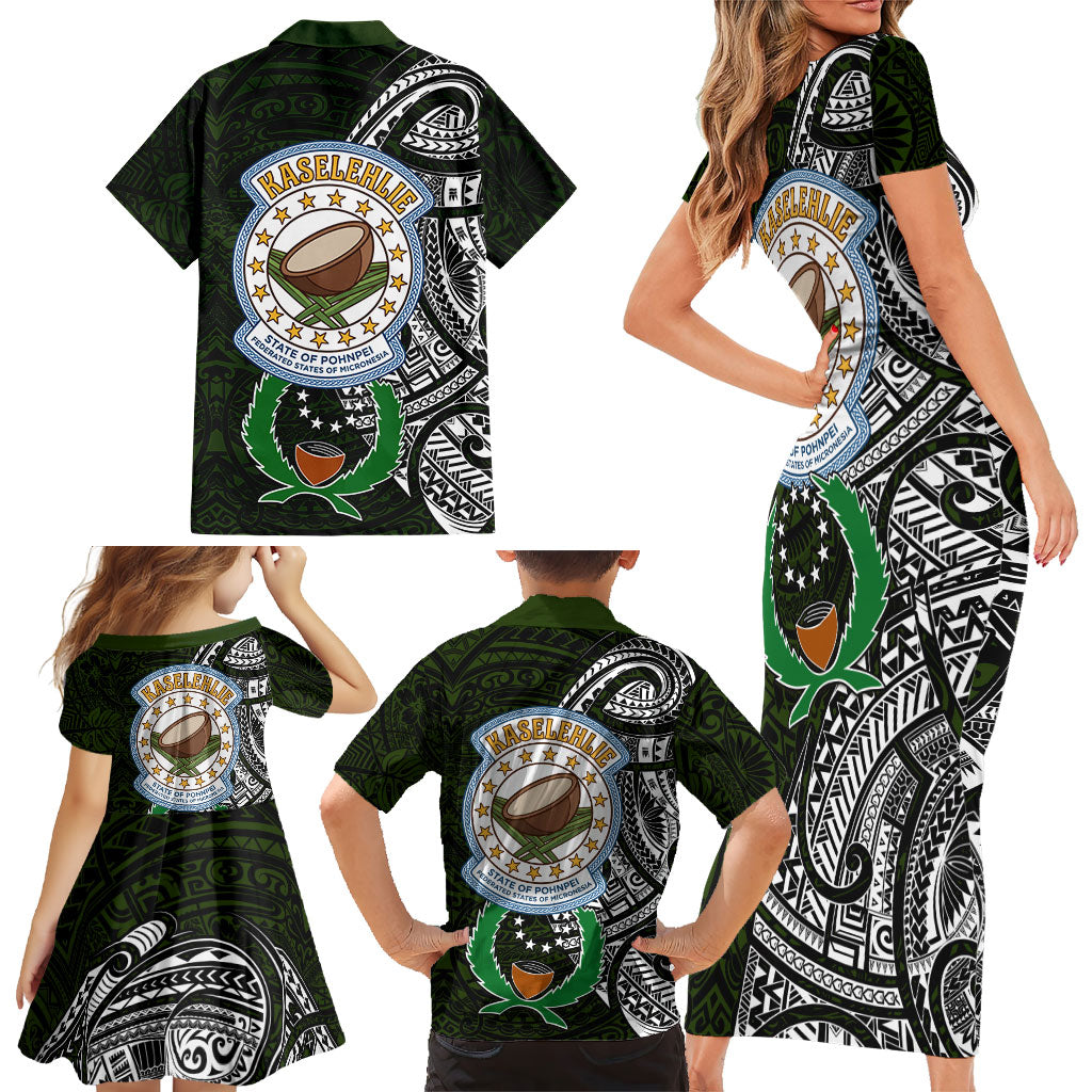 Pohnpei Federated States Of Micronesia Family Matching Short Sleeve Bodycon Dress and Hawaiian Shirt Polynesian Tribal Heritage Art With Kaselehlie State Seal TS04 - Polynesian Pride