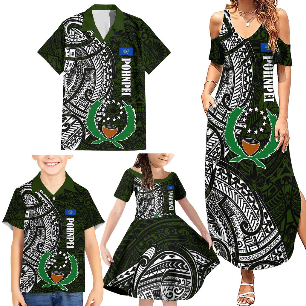 Pohnpei Federated States Of Micronesia Family Matching Summer Maxi Dress and Hawaiian Shirt Polynesian Tribal Heritage Art With Kaselehlie State Seal TS04 - Polynesian Pride