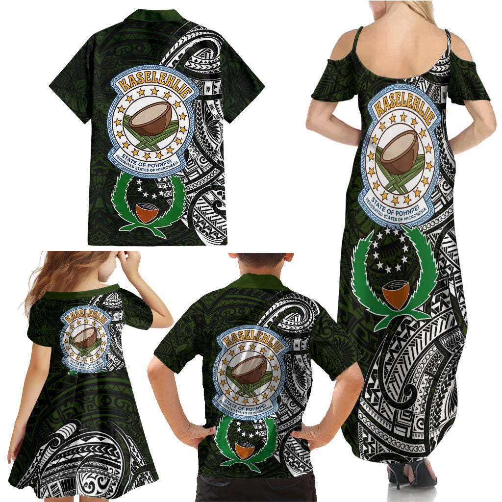 Pohnpei Federated States Of Micronesia Family Matching Summer Maxi Dress and Hawaiian Shirt Polynesian Tribal Heritage Art With Kaselehlie State Seal