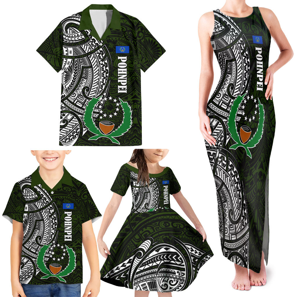 Pohnpei Federated States Of Micronesia Family Matching Tank Maxi Dress and Hawaiian Shirt Polynesian Tribal Heritage Art With Kaselehlie State Seal