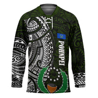 Pohnpei Federated States Of Micronesia Hockey Jersey Polynesian Tribal Heritage Art With Kaselehlie State Seal TS04 Unisex Green White - Polynesian Pride