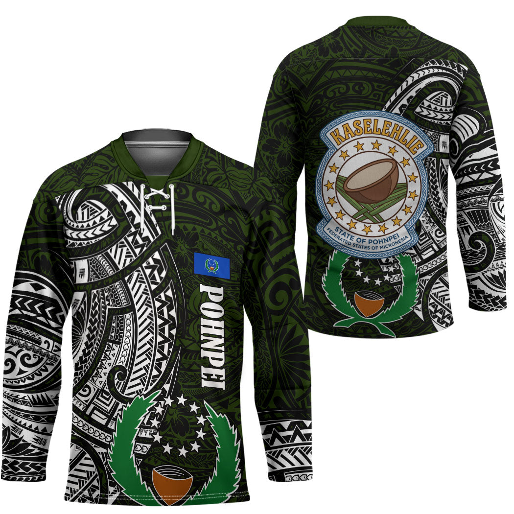 Pohnpei Federated States Of Micronesia Hockey Jersey Polynesian Tribal Heritage Art With Kaselehlie State Seal TS04 - Polynesian Pride