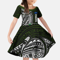Pohnpei Federated States Of Micronesia Kid Short Sleeve Dress Polynesian Tribal Heritage Art With Kaselehlie State Seal TS04 KID Green White - Polynesian Pride