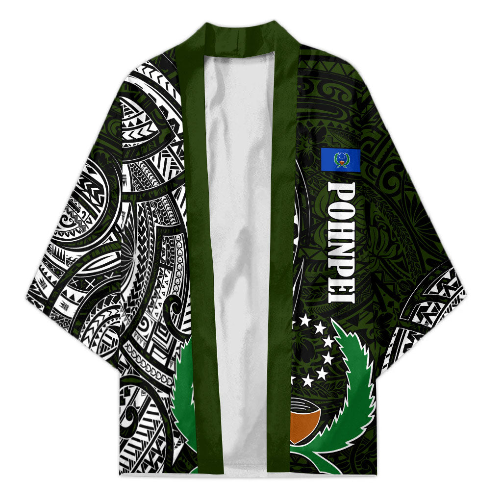 Pohnpei Federated States Of Micronesia Kimono Polynesian Tribal Heritage Art With Kaselehlie State Seal TS04 Unisex Green White - Polynesian Pride
