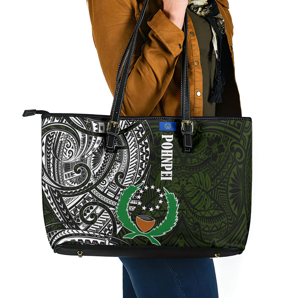 Pohnpei Federated States Of Micronesia Leather Tote Bag Polynesian Tribal Heritage Art With Kaselehlie State Seal