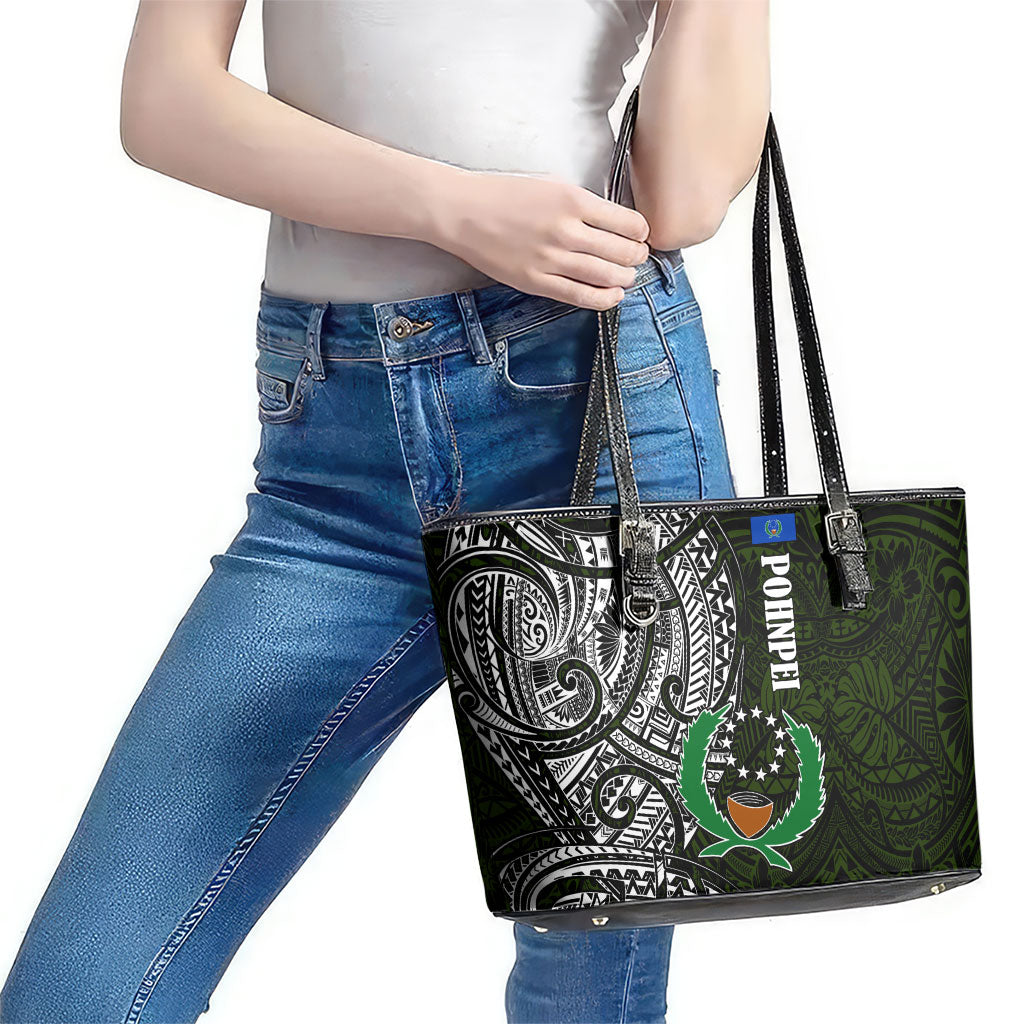 Pohnpei Federated States Of Micronesia Leather Tote Bag Polynesian Tribal Heritage Art With Kaselehlie State Seal