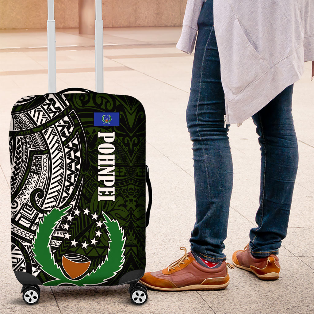 Pohnpei Federated States Of Micronesia Luggage Cover Polynesian Tribal Heritage Art With Kaselehlie State Seal TS04 Green White - Polynesian Pride