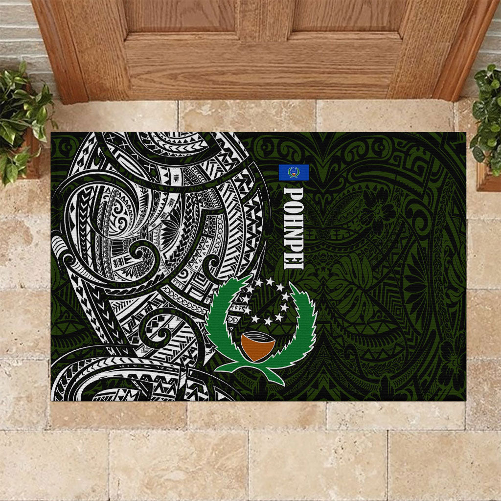 Pohnpei Federated States Of Micronesia Rubber Doormat Polynesian Tribal Heritage Art With Kaselehlie State Seal TS04 Green White - Polynesian Pride