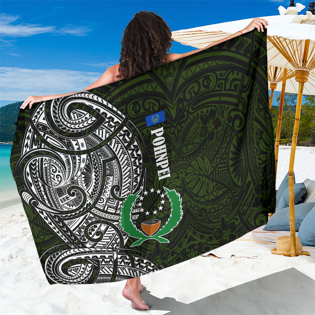 Pohnpei Federated States Of Micronesia Sarong Polynesian Tribal Heritage Art With Kaselehlie State Seal TS04 One Size 44 x 66 inches Green White - Polynesian Pride