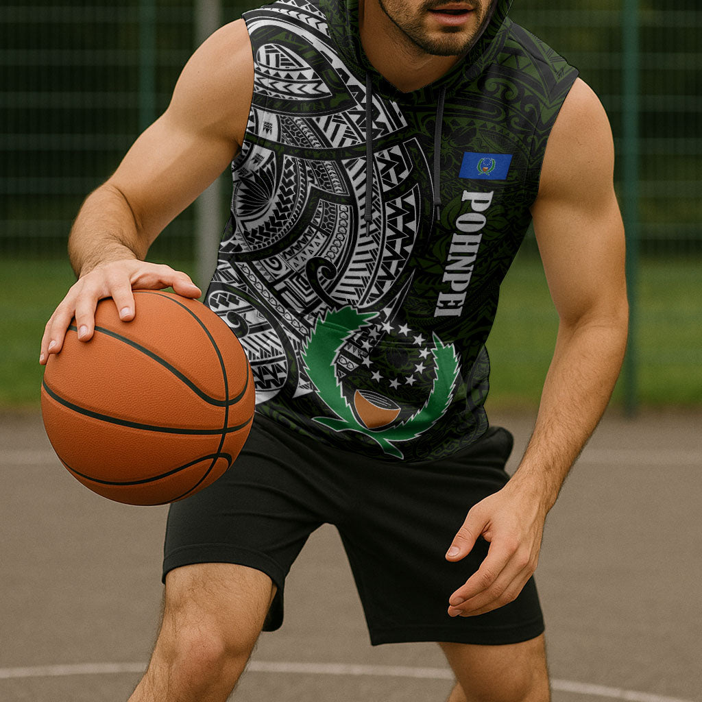 Pohnpei Federated States Of Micronesia Sleeveless Hoodie Polynesian Tribal Heritage Art With Kaselehlie State Seal TS04 - Polynesian Pride