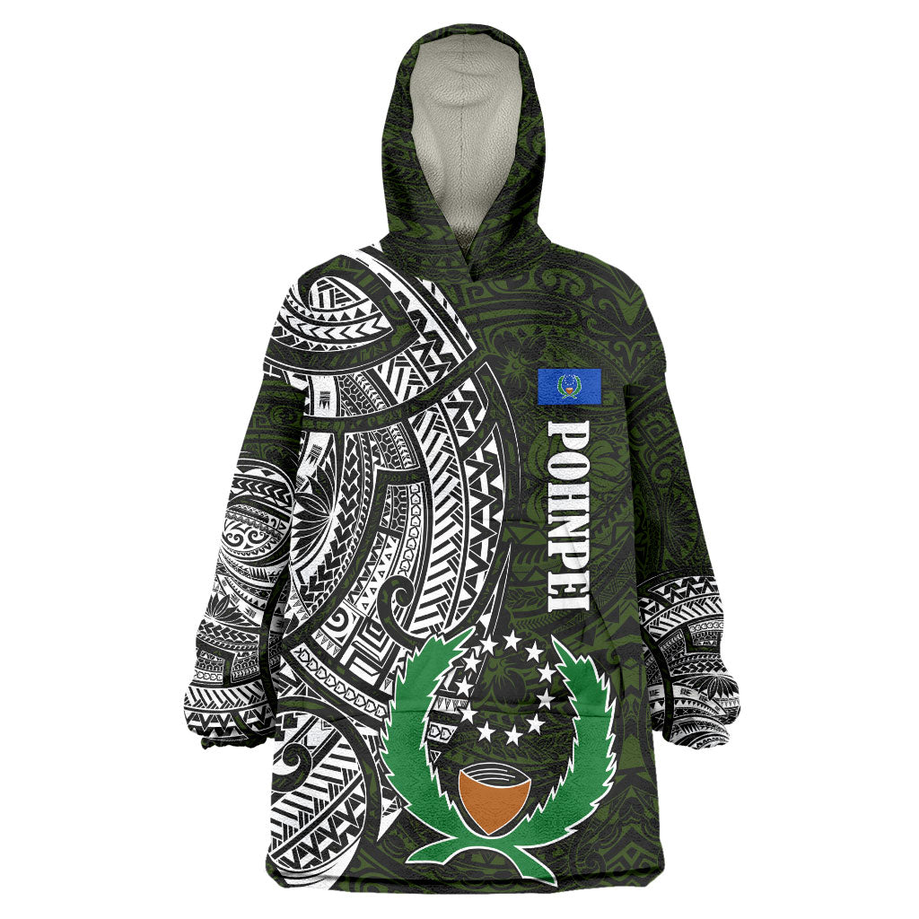 Pohnpei Federated States Of Micronesia Wearable Blanket Hoodie Polynesian Tribal Heritage Art With Kaselehlie State Seal