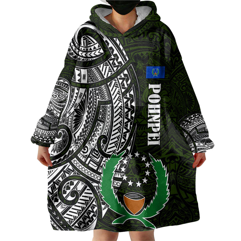Pohnpei Federated States Of Micronesia Wearable Blanket Hoodie Polynesian Tribal Heritage Art With Kaselehlie State Seal