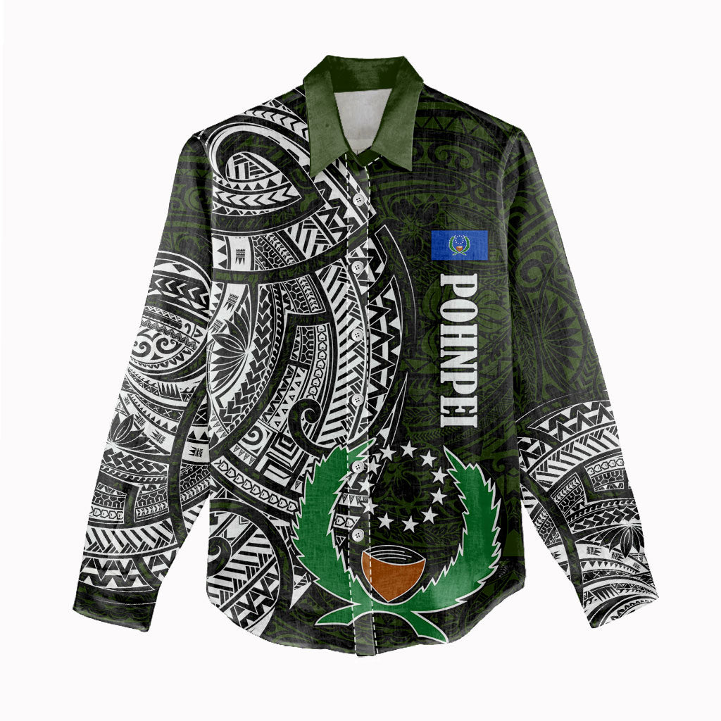 Pohnpei Federated States Of Micronesia Women Casual Shirt Polynesian Tribal Heritage Art With Kaselehlie State Seal