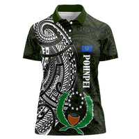 Pohnpei Federated States Of Micronesia Women Polo Shirt Polynesian Tribal Heritage Art With Kaselehlie State Seal TS04 Female Green White - Polynesian Pride