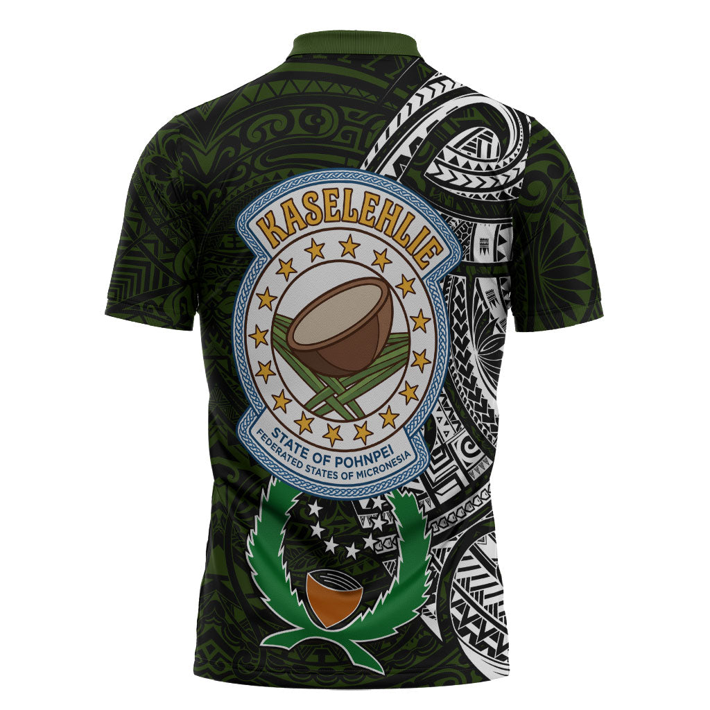Pohnpei Federated States Of Micronesia Zipper Polo Shirt Polynesian Tribal Heritage Art With Kaselehlie State Seal