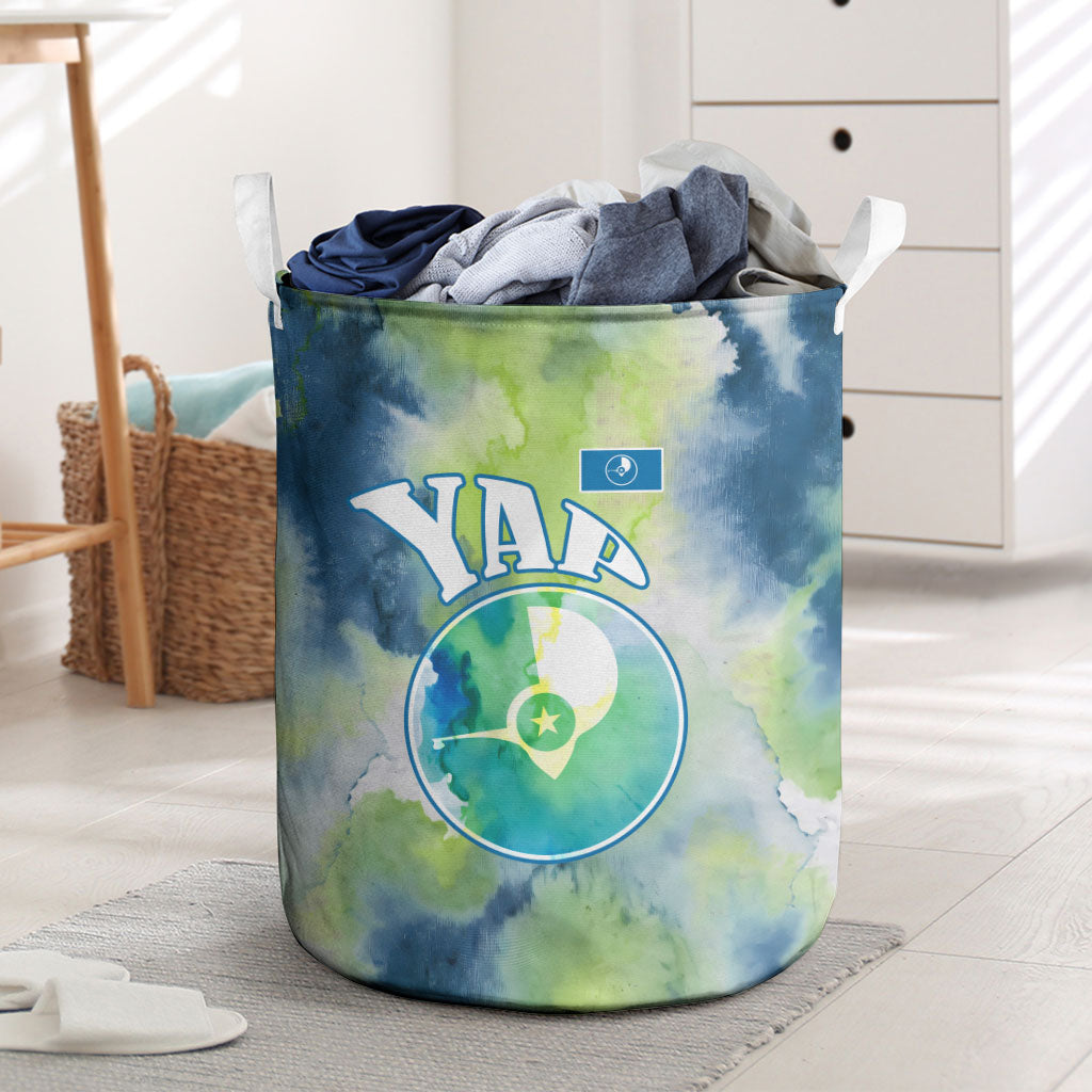 Yap Island Heritage Cultural Symbol Laundry Basket Micronesian Flag Stone Money Watercolor Abstract Art Design