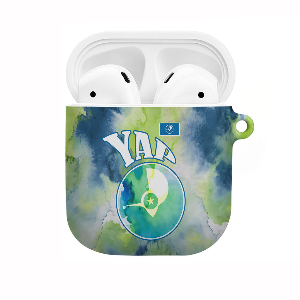 Yap Island Heritage Cultural Symbol AirPods Case Micronesian Flag Stone Money Watercolor Abstract Art Design