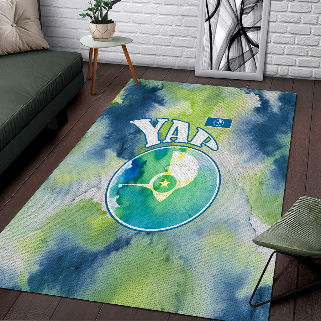 Yap Island Heritage Cultural Symbol Area Rug Micronesian Flag Stone Money Watercolor Abstract Art Design