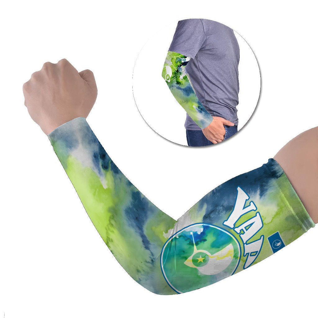 Yap Island Heritage Cultural Symbol Arm Sleeves Micronesian Flag Stone Money Watercolor Abstract Art Design
