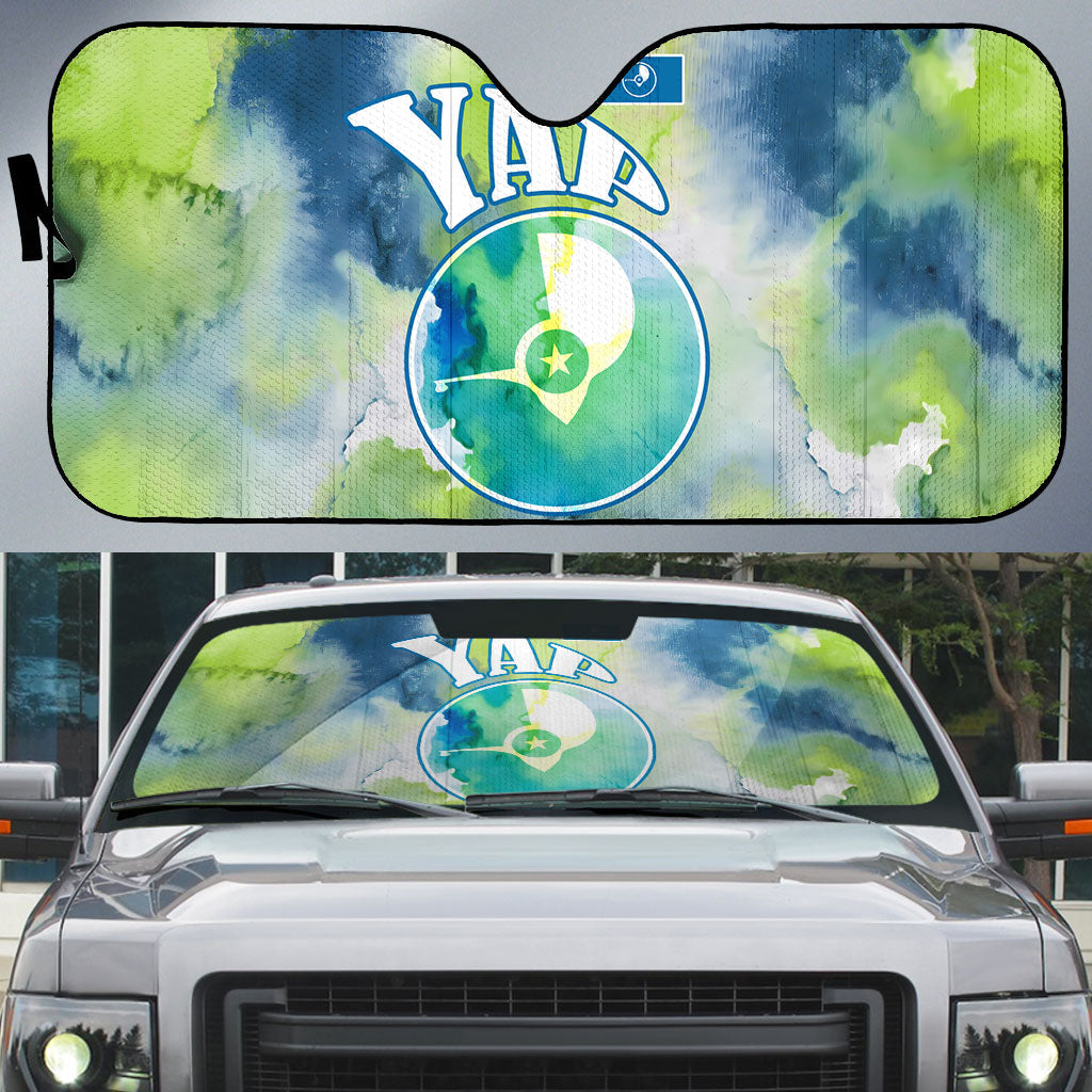 Yap Island Heritage Cultural Symbol Auto Sun Shade Micronesian Flag Stone Money Watercolor Abstract Art Design