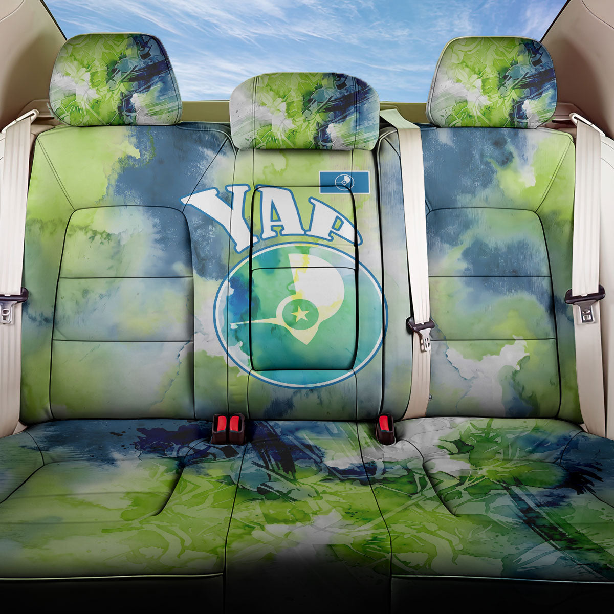 Yap Island Heritage Cultural Symbol Back Car Seat Cover Micronesian Flag Stone Money Watercolor Abstract Art Design