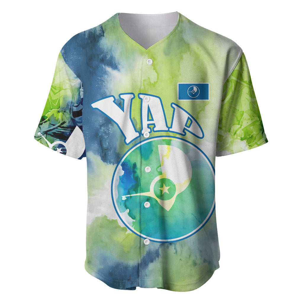 Yap Island Heritage Cultural Symbol Baseball Jersey Micronesian Flag Stone Money Watercolor Abstract Art Design