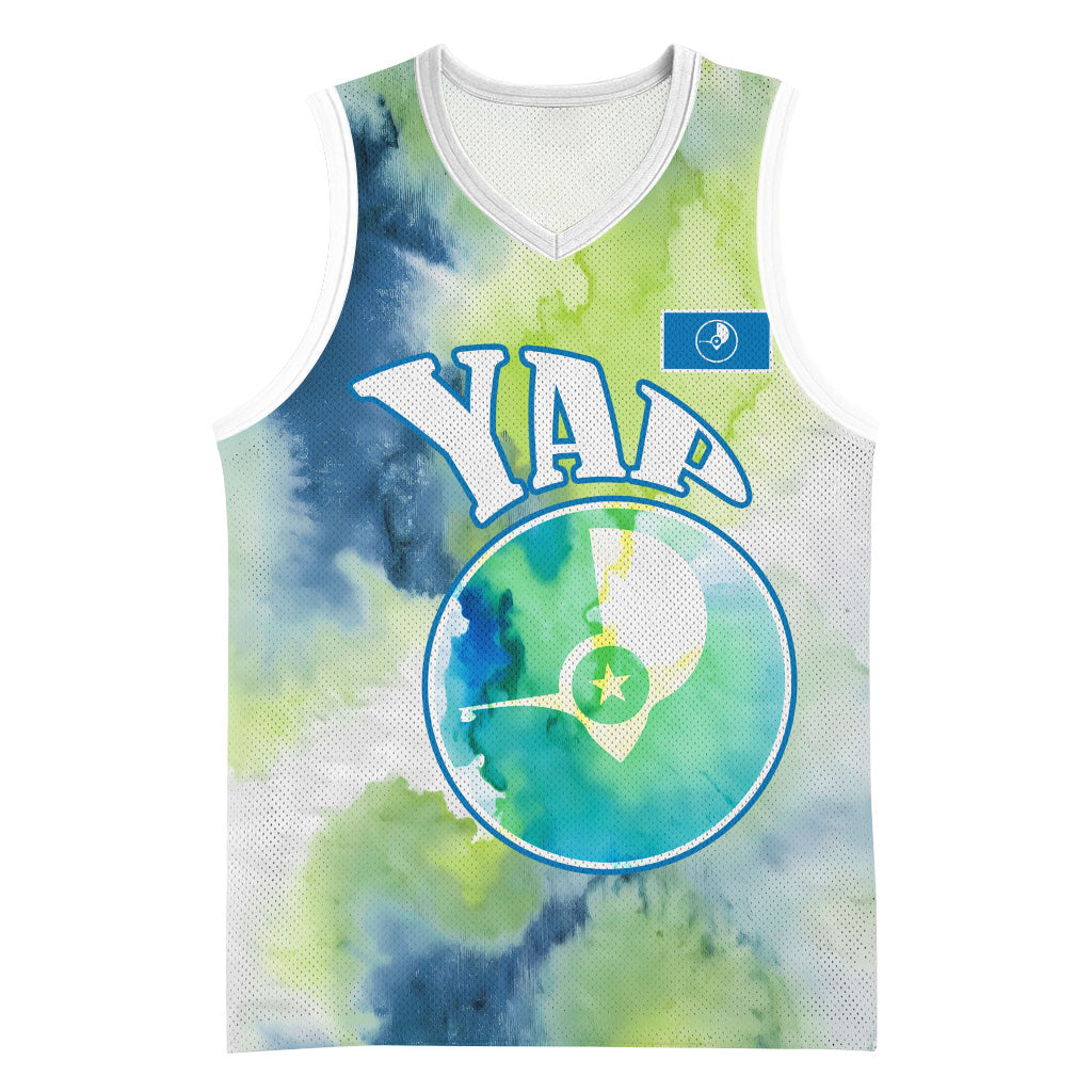 Yap Island Heritage Cultural Symbol Basketball Jersey Micronesian Flag Stone Money Watercolor Abstract Art Design