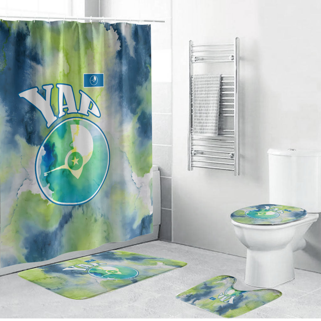 Yap Island Heritage Cultural Symbol Bathroom Set Micronesian Flag Stone Money Watercolor Abstract Art Design