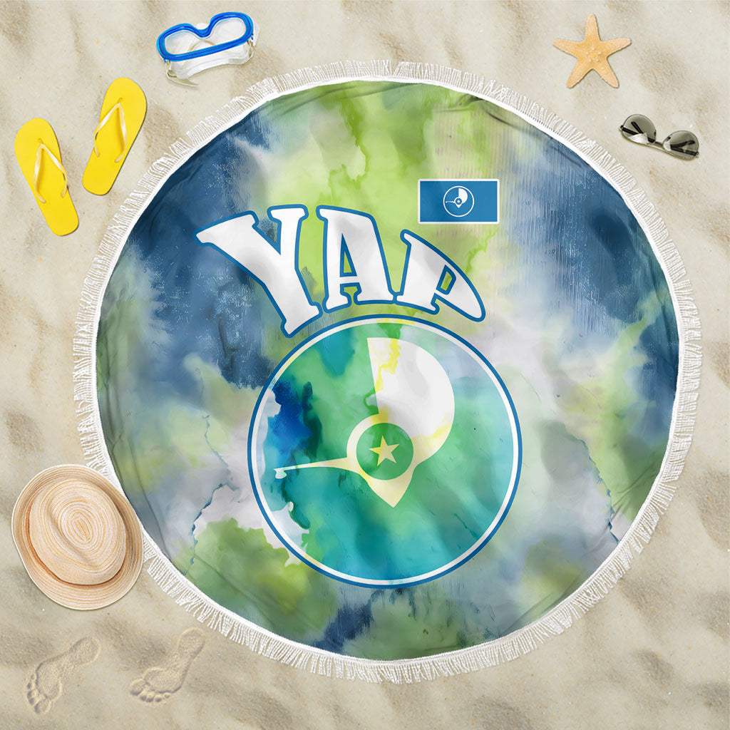 Yap Island Heritage Cultural Symbol Beach Blanket Micronesian Flag Stone Money Watercolor Abstract Art Design