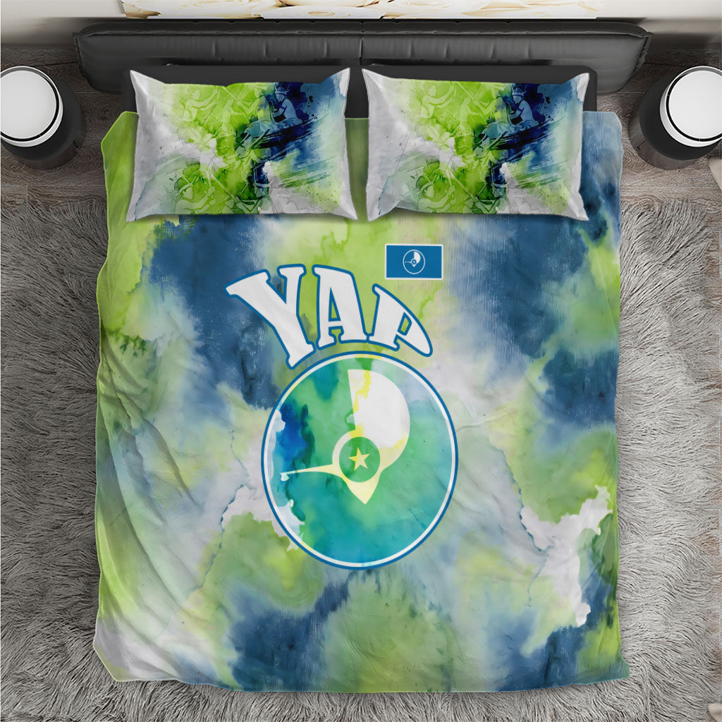 Yap Island Heritage Cultural Symbol Bedding Set Micronesian Flag Stone Money Watercolor Abstract Art Design