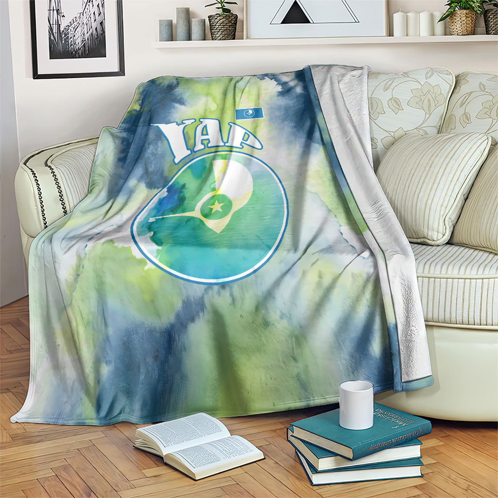 Yap Island Heritage Cultural Symbol Blanket Micronesian Flag Stone Money Watercolor Abstract Art Design